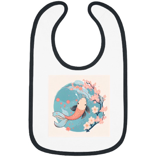 Swimming Pool Cute Kawaii Koi fish swimming in pond with cherry blossom Bibs