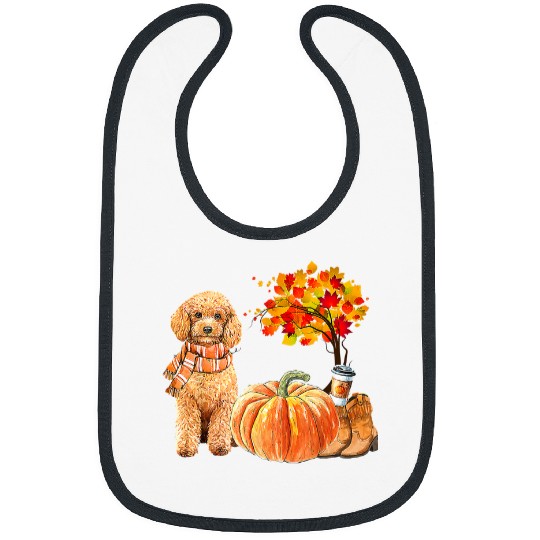 Cute Poodles Scarf Pumpkin Spice Latte Autumn Leaves Fall 296 Poodle dog Bibs