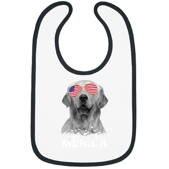 Goldie Merica Funny Golden Retriever Puppy Dog Lover American Flag 22 Golden Retriever Dog Bibs