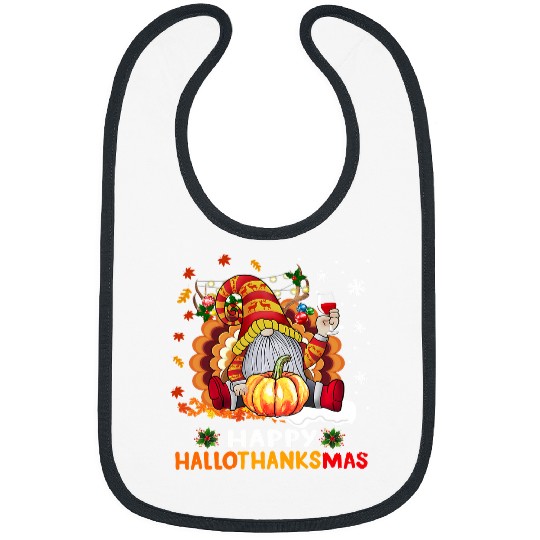 Halloween Gnome Happy HalloThanksMas Thanksgiving Christmas 385 Bibs