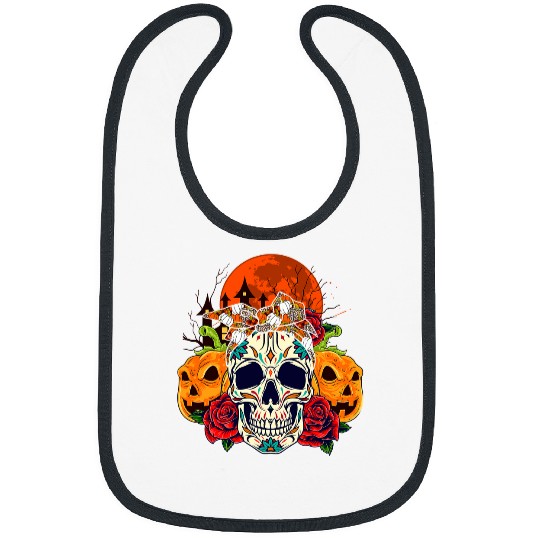 Skeletons Skulls Floral Skull Bow Tie Leopard Halloween Scary Pumpkins Lover 8 Skull Bibs