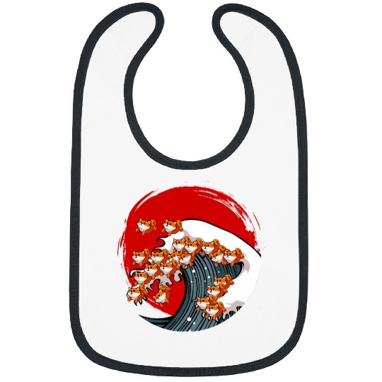 Great Wave of Shiba Inu Dog Japanese Akita Kanagawa Art Bibs