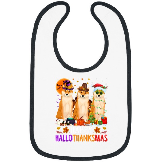 Dog Shiba Inu Happy Hallothanksmas Shiba Inu Dog Halloween Christmas 3 Bibs