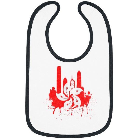 Hong Kong Skyline Flag Asia Painting Art Buddha Hong Kong Bibs