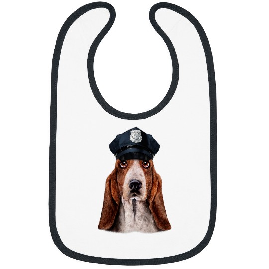 Basset Hound Dog in Police Officer Hat Bibs