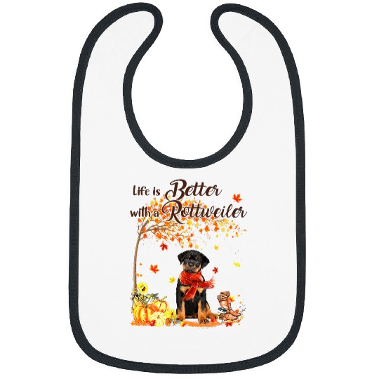Dog Rottweiler Maple Tree Thanksgiving Day Cute Dog Fall Bibs