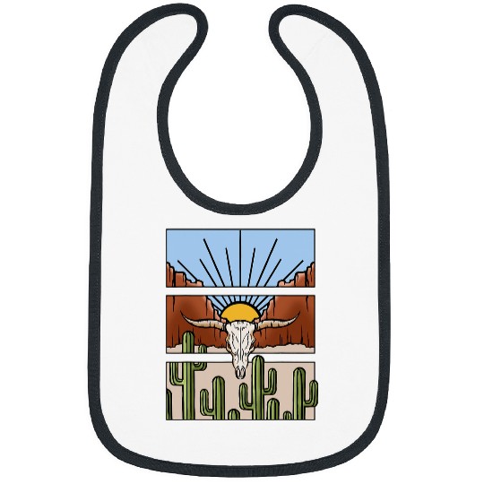 Skeletons Skulls Desert Western Graphic Sunrise Cactus Buffalo Skull Sunrise Skull Bibs