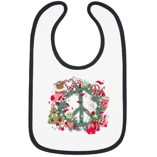 Retro Christmas Wreath Peace Sign xmass Holiday Pajamas 37 Bibs