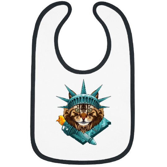 Statue Of Liberty Maine Coon 4th Of July Dog USA America Bibs