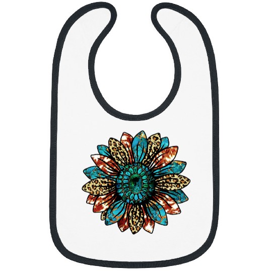 Western Country Texas Cowgirls Turquoise Cowhide Sunflower Bibs