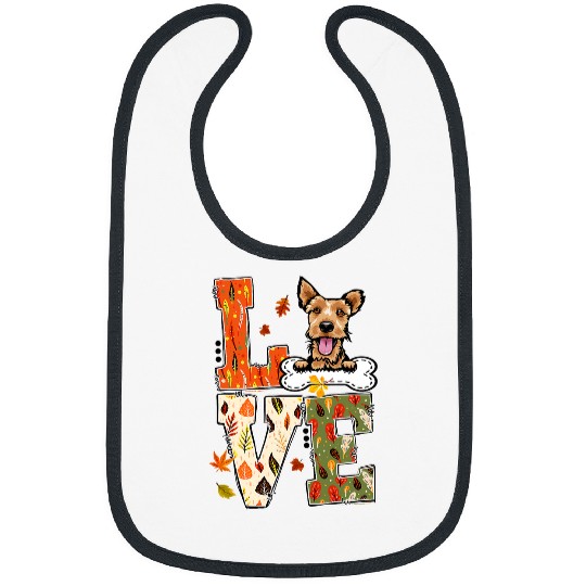 Love Welsh Terrier Fall Leaves Autumn Thanksgiving Bibs