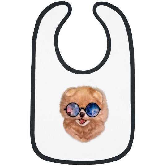 Dog Pomeranian T Cute Fluffy Toy Pomeranian Dog Round Galaxy Glass Bibs