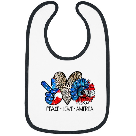 Peace Love America Leopard Sunflower 4th Of July Patriotic Bibs