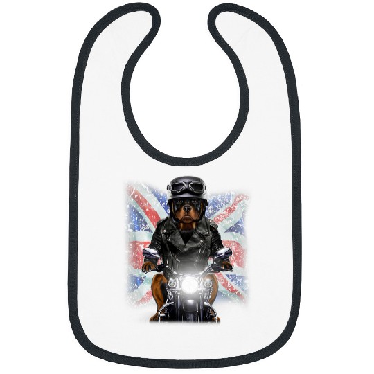 Dog Rottweiler on Motorcycle with Flag of United Kingdom Bibs