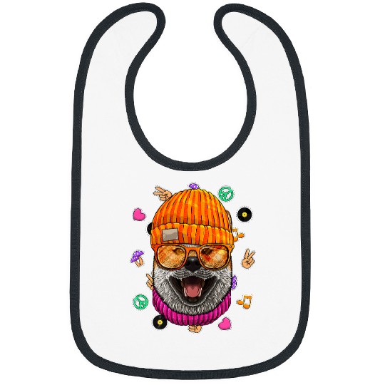 Dog Shiba Inu Hipster Shiba Inu Geek Nerd Glasses Dog Love Peace Sign Bibs