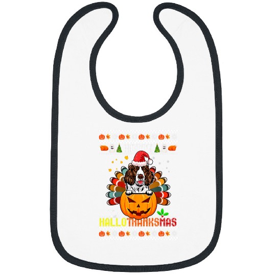 Happy Hallothanksmas English Springer Spaniel Pumpkin Turkey 3 Bibs