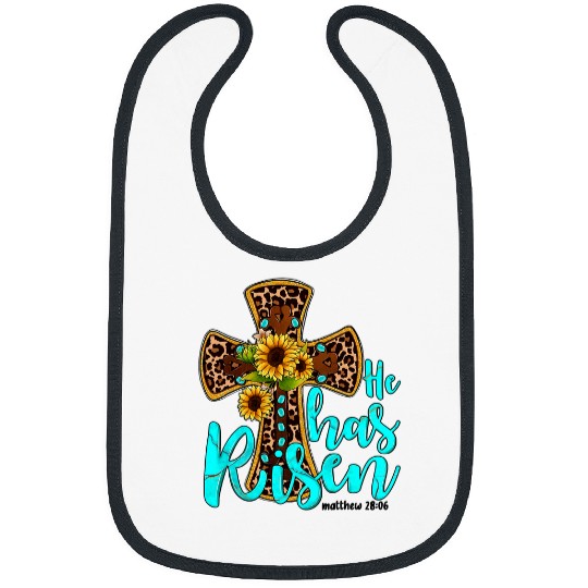 Christian Jesus Christ Christian Western Leopard Sunflower Turquoise He has Risen Jesus Cross 114 Bible Verse Christ Bibs