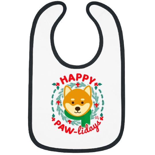 Dog Shiba Inu Christmas Happy Pawlidays Dog Christmas Wreath Bibs