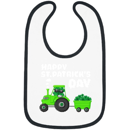 Tractor driving happy st patricks day tractor shamrock Bibs
