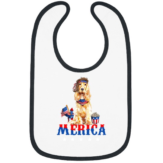 Dog Cocker Spaniel Merica Cocker Spaniel 4th of July Men Women Flag Patriotic 291 Bibs
