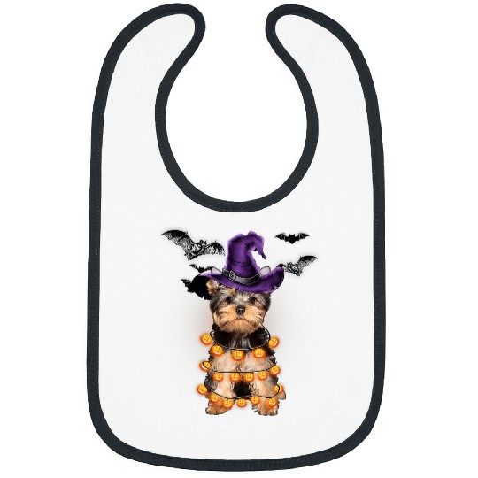 Yorkshire Terrier Dog Light Pumpkin Funny Halloween Tee Yorkie Bibs