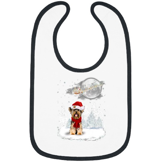Yorkshire Terrier On Snow Christmas Moon Lighting Santa Hat15 Yorkie Bibs