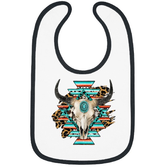 Skeletons Skulls Leopard Turquoise Boho Bull Skull Rodeo Western Country Skull Bibs