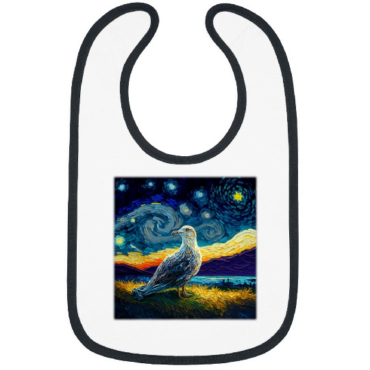 Seagull Lover Surrealism Starry Night Seagull Bibs