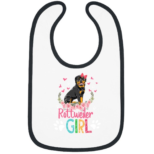 Dog Rottweiler Girl Funny Cute Rottweiler Dog Flowers Lover Bibs