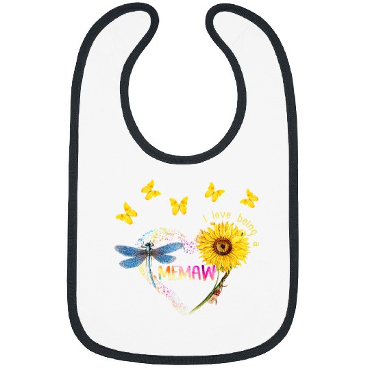 Womens Personalized I Love Being Memaw Sunflower Dragonfly Bibs
