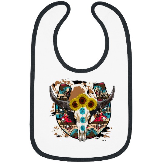 Skeletons Skulls Sunflower Gemstone Bull Skull Rodeo Dad Western Country Girl Skull Bibs