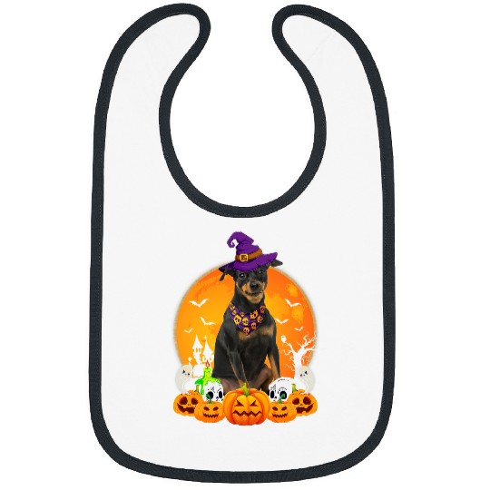 Skeletons Skulls Scary Pumpkin Skull Witch Miniature Pinscher Dog Halloween 58 Skull Bibs