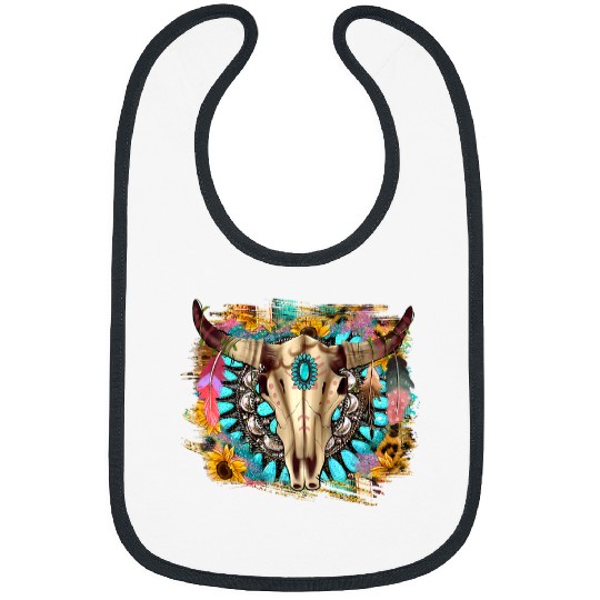 Skeletons Skulls Leopard Boho Sunflower Bull Skull Gemstone Western Country Skull Bibs