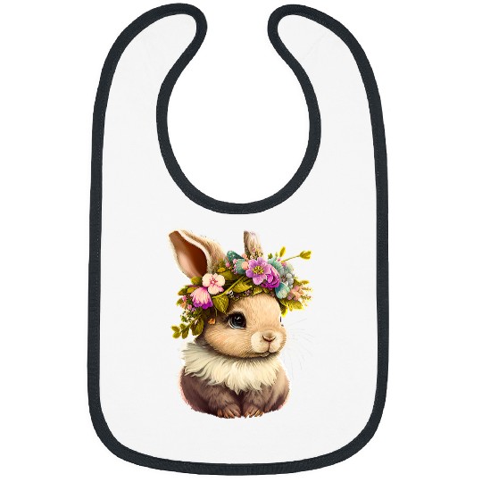 Rabbits Easter Bunny Rabbit Women Happy Bunny Flower Graphic Girls 2 Bibs
