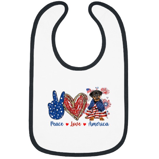 Dog Rottweiler Peace Love Rottweiler Dog Patriotic America Flag 4th July Bibs
