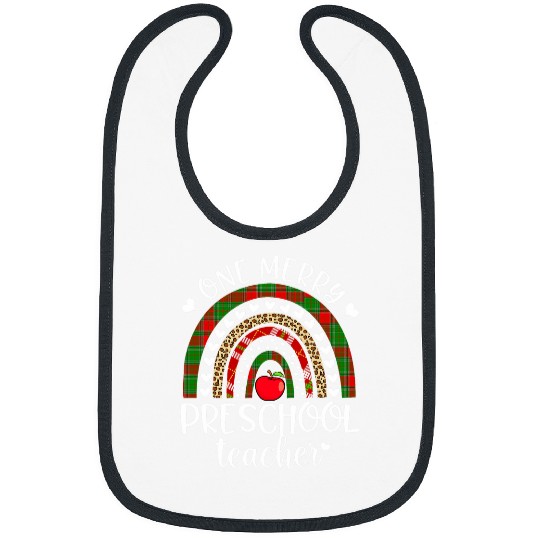 One Merry Preschool Teacher Christmas Rainbow Leopard Xmas Bibs