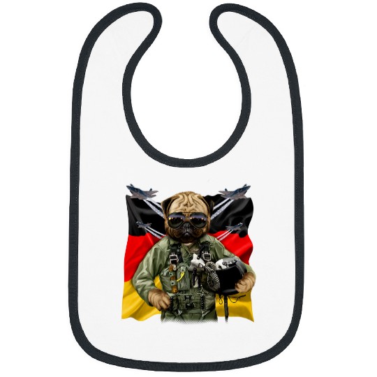 Pug Dog Fighter Jet Pilot with Flag of Germany Bibs