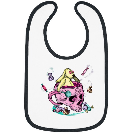 Skeletons Skulls Cute Creepy Pastel Goth Kawaii Rabbit Skull Candy Men Women Skull Bibs