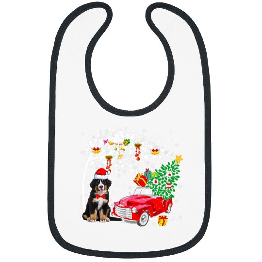 Santa Bernese Mountain Red Pickup Truck Carrying xmass Tree Bibs