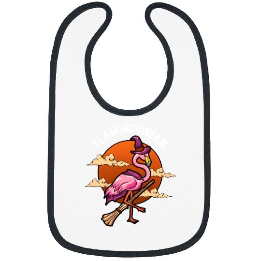 Pink Flamingo Funny ween Halloween On A Broom bird Flamingos Bibs