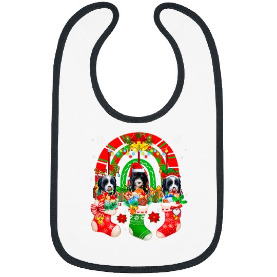 Santa Reindeer Elf Bernedoodle Dogs In xmass Socks Rainbow Bibs