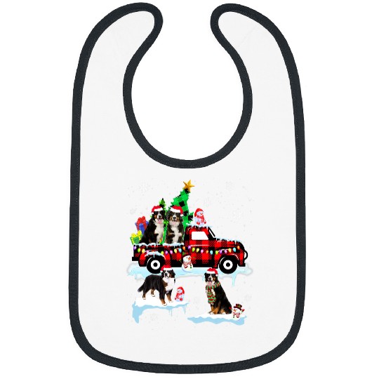 Santa Bernese Mountain On Red Plaid Pick Up Truck Christmas Bibs