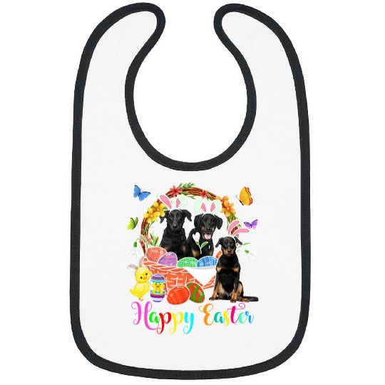 Three Bunny Beauceron Dogs In Easter Eggs Basket Bibs
