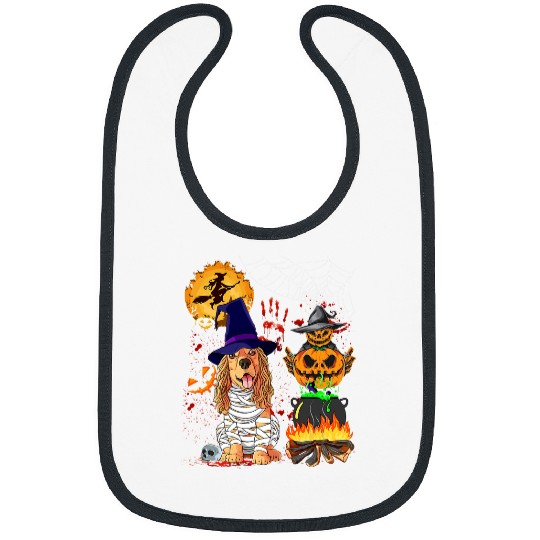 Dog Cocker Spaniel Spooky Pumpkin Witch Hat Cocker Spaniel Halloween Dog Lover Bibs