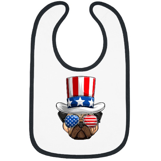Pug Lover American Flag Patriotic Men 4th Of July Poppy Pugs Dog Bibs