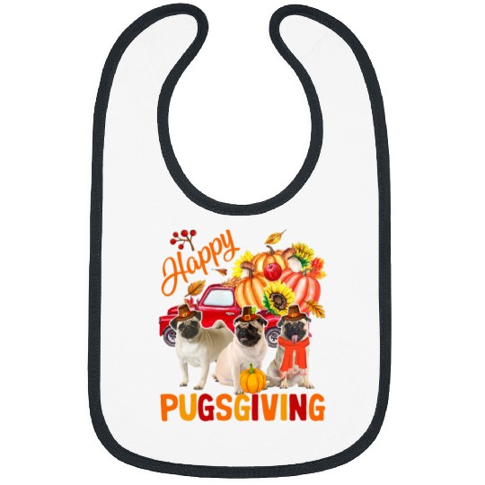 Pug Lover Happy Thanksgiving Pug Dogs Three Pugs Pickup Truck Pumpkins Pugs Dog Bibs
