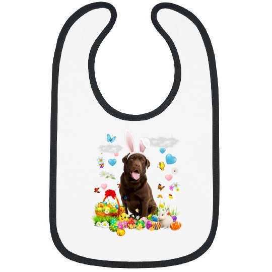 Happy Easter Cute Bunny Dog Chocolate Lab Eggs Basket Funny Bibs