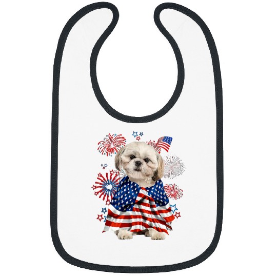Shih Tzu Dog American USA Flag 4th of July Dog Lover Bibs