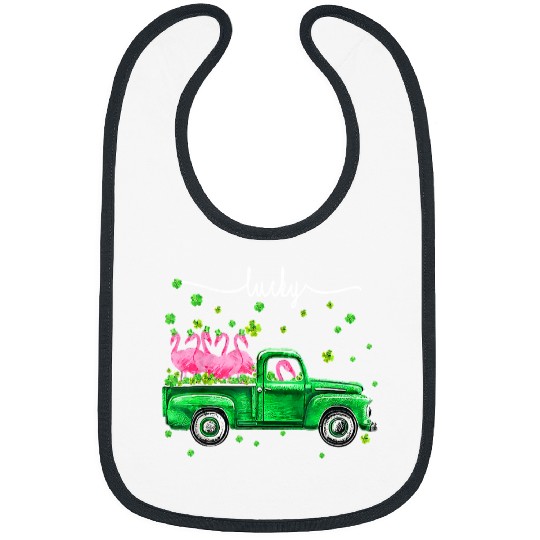 Pink Flamingo Irish Green Truck Lucky shamrock St Patrick gift Flamingos Bibs