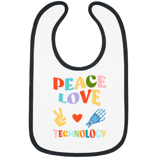 Peace Love Technology Retro Groovy Computer School Teacher Bibs
